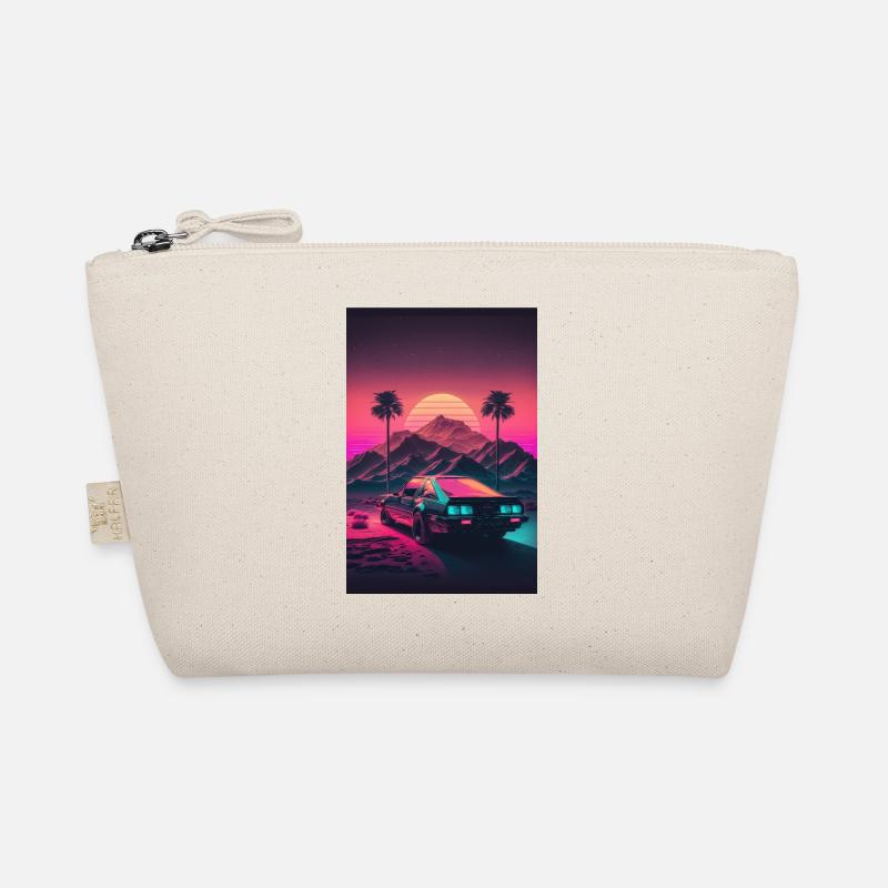 Synthwave Landshaft Rennauto Retro Sonne Palmen Bio-Täschchen