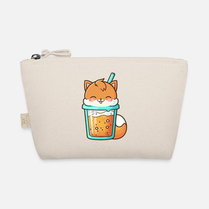 Kawaii Cute Happy Colorful Fox Drinking Bubble Tea Organic Pouch