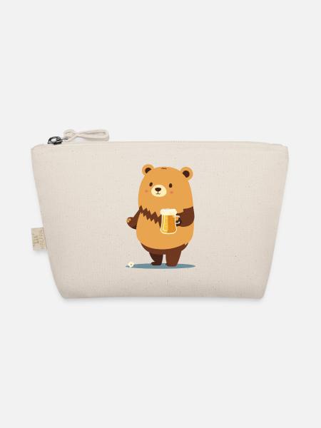 Süßer Teddy Bär mit Bier - Bio-Täschchen - Natur - Vorne