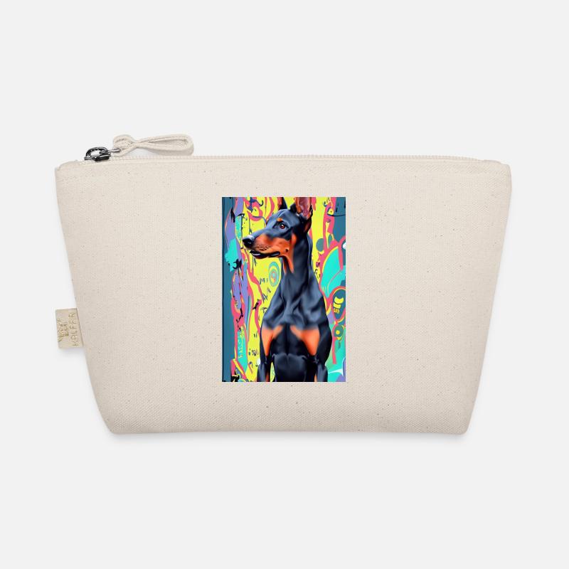 Dobermann vor buntem Hintergrund, Pop-Art modern Bio-Täschchen