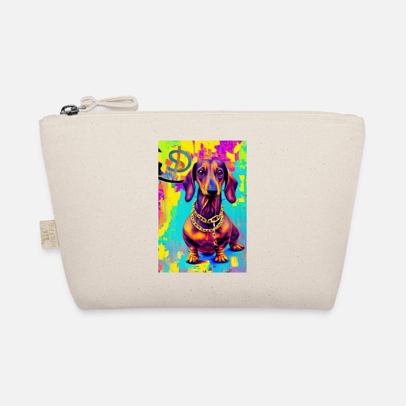 Modernes Pop-Art Print | Dachs mit Graffiti Bunt - Bio-Täschchen - Natur
