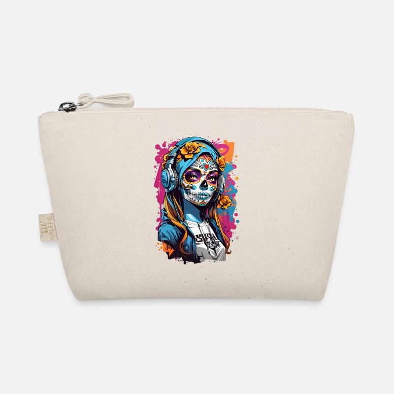 Totenkopfmädchen mit Kopfhörern Bio-Täschchen