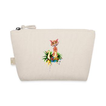 Mignon chat crâne de sucre avec des fleurs - Trousse biologique - nature - Devant