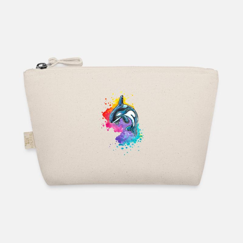 Orca in Watercolor Wave Organic Pouch