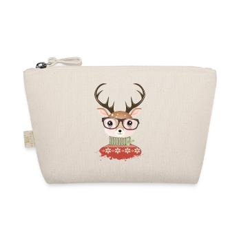 Hirsch mit Weihnachtspullover und Nerd Brille - Bio-Täschchen - Natur - Vorne