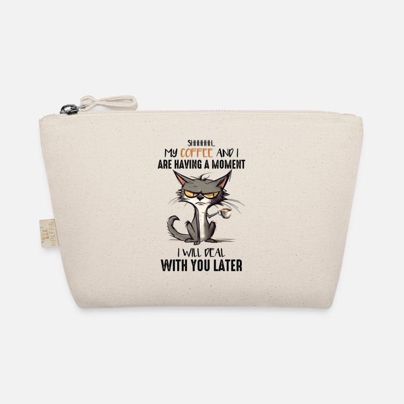 Coffee Moment: Whimsical Cat & Coffee Tee Organic Pouch