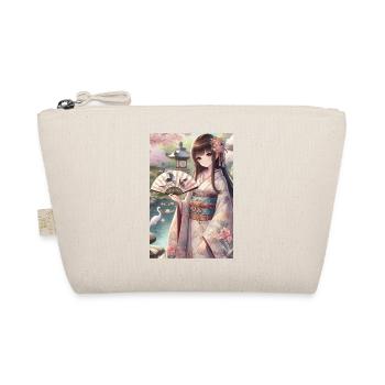 Elegant Japanese Serenity: Kimono, Cherry Blossoms - Organic Pouch - nature - Front