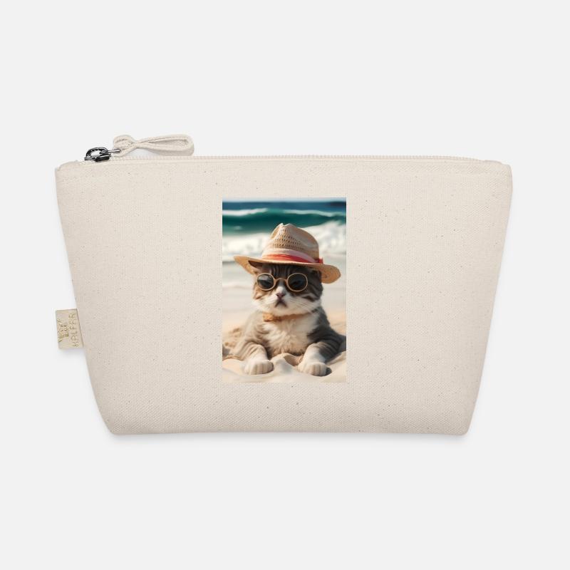 Coole Katze am Strand mit Sonnenbrille und Hut Bio-Täschchen