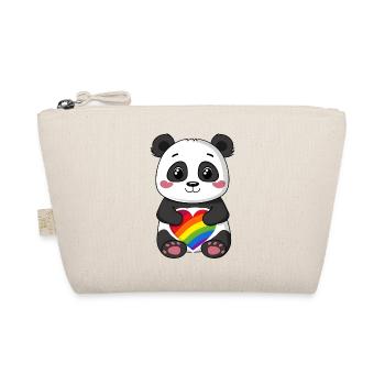 Panda Cartoon holding a Pride Rainbow Heart - Organic Pouch - nature - Front