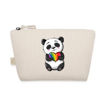 Panda Cartoon holding a Pride Rainbow Heart - Organic Pouch - nature - Front