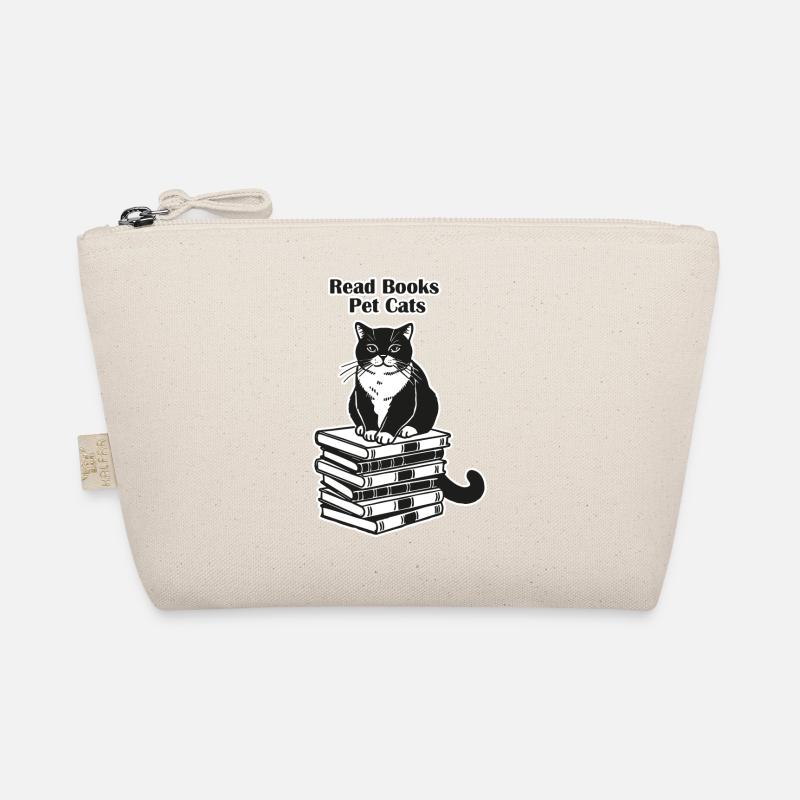 Katze sitzt auf Büchern - Bücher lesen, Hauskatzen Design - Bio-Täschchen - Natur