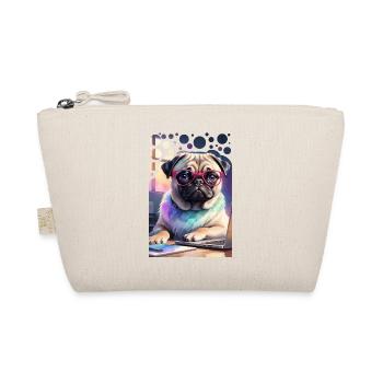 Bureau Chien Carlin avec Ordinateur Portable et Lunettes Roses Pop Art - Trousse biologique - nature - Devant
