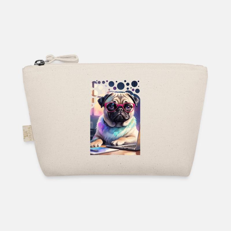 Bürohund Mops mit Laptop und pinker Brille Pop Art - Bio-Täschchen - Natur