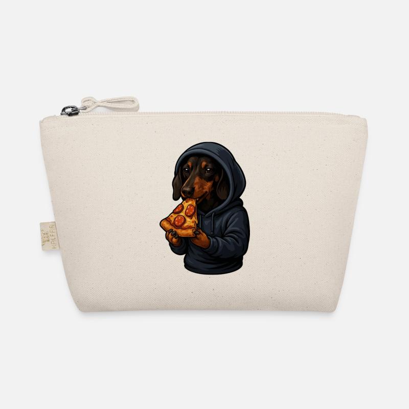 Teckel en sweat à capuche mangeant de la pizza Trousse biologique