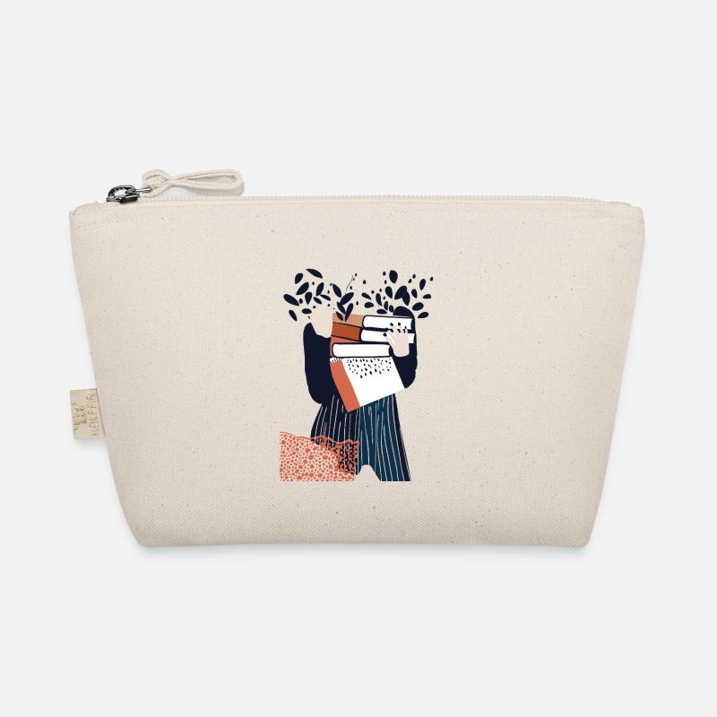 Book Lover Illustration – süßes Mädchen trägt Buch - Bio-Täschchen - Natur