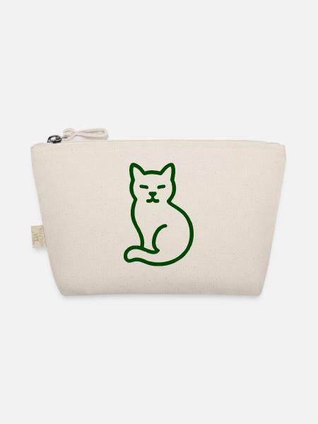 Line Art Cat – Minimalist Cat Motif - Organic Pouch - nature - Front