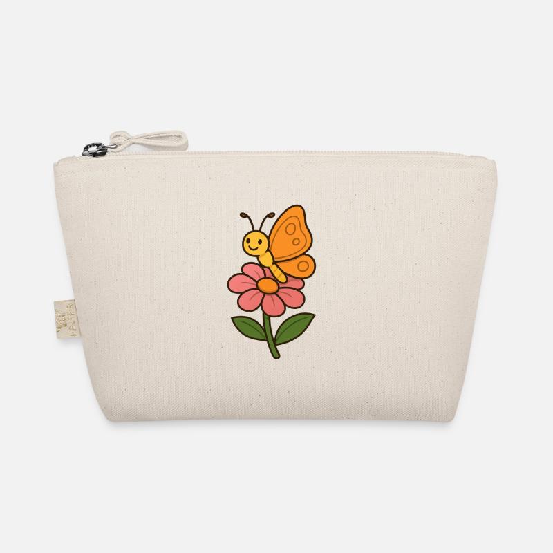 Fröhlicher Schmetterling auf Blumenmotiv - Bio-Täschchen - Natur
