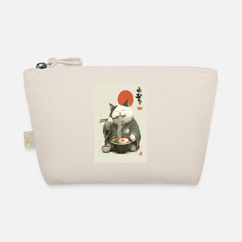 Samurai-Katze schlürft Ramen Bio-Täschchen