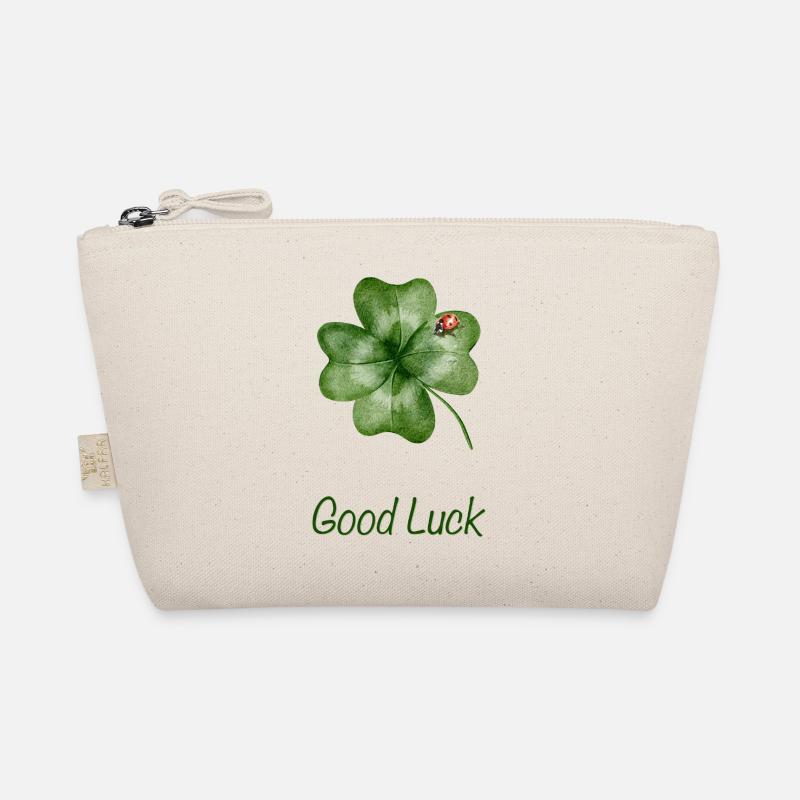 Good Luck – Kleeblatt mit Marienkäfer - Bio-Täschchen - Natur