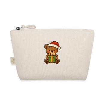 Cute teddy bear with Christmas hat - Organic Pouch - nature - Front