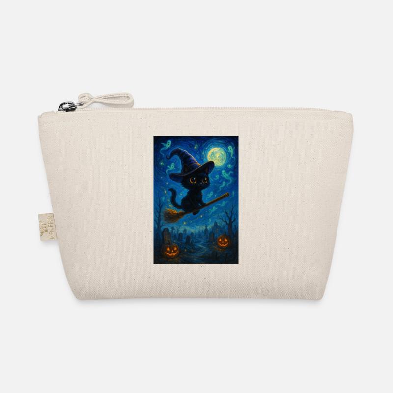 Schwarze Katze mit Hexenbesen Bio-Täschchen