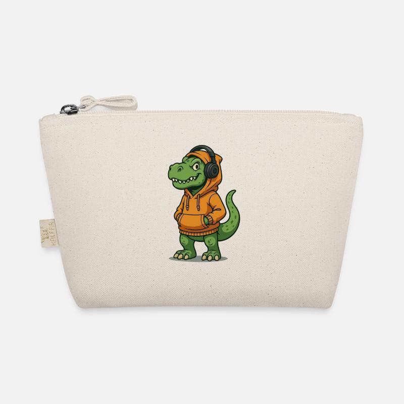 Dinosaur mit Kopfhörern und Hoodies - Bio-Täschchen - Natur