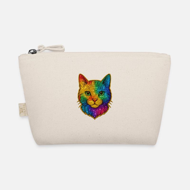 Rainbow Cat Head Glitter Organic Pouch