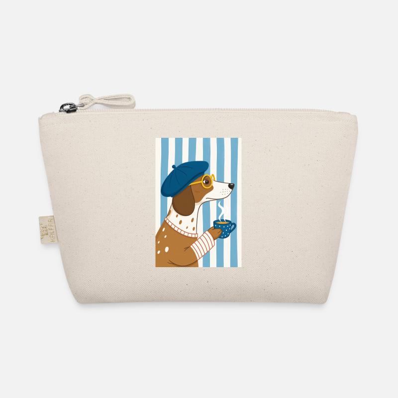 Chien chic café et béret - Trousse biologique - nature