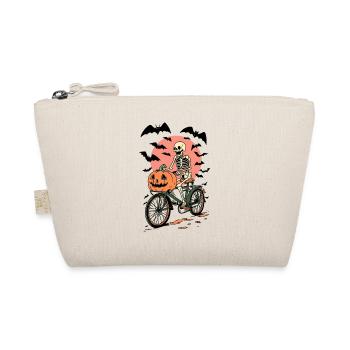 Skeleton on Bicycle with Pumpkin - Organic Pouch - nature - Front