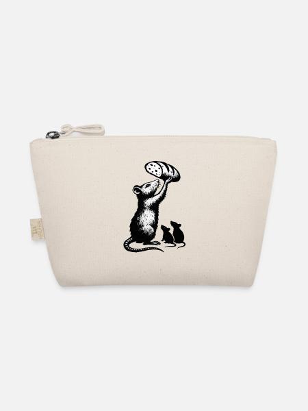 Rat lifting loaf of bread – graphic illustration - Organic Pouch - nature - Front