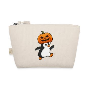 Cute Halloween Penguin with Hat and Pumpkin Cartoon - Organic Pouch - nature - Front