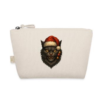 Schwarze Katze mit Weihnachtsmütze - Bio-Täschchen - Natur - Vorne
