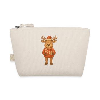 Niedliches Weihnachtsrentier mit Geschenk - Bio-Täschchen - Natur - Vorne
