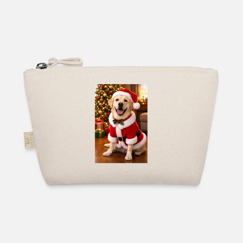 Weihnachtshund im Santa-Outfit - Bio-Täschchen - Natur