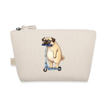 Süßer Mops Roller Scooter Hund einsam Cartoon - Bio-Täschchen - Natur - Vorne