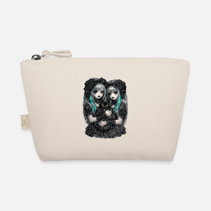 Gothic Zwillinge und schwarze Katze - Bio-Täschchen - Natur
