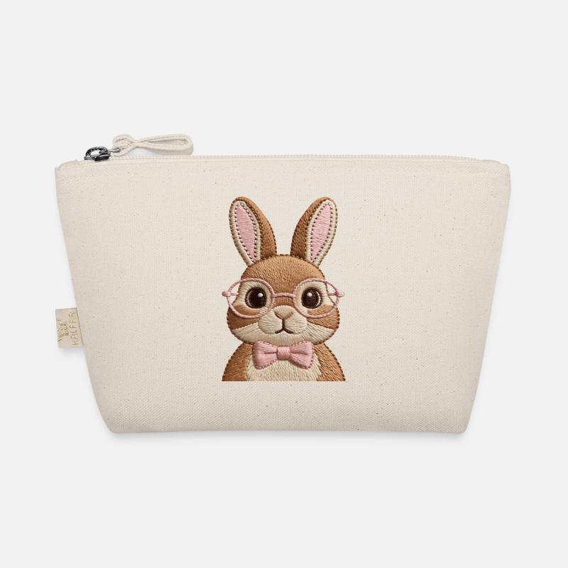Süßer Osterhase mit Brille & Schleife – Stickoptik - Bio-Täschchen - Natur
