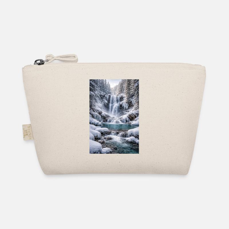 Winter waterfall in snow-covered forest Organic Pouch