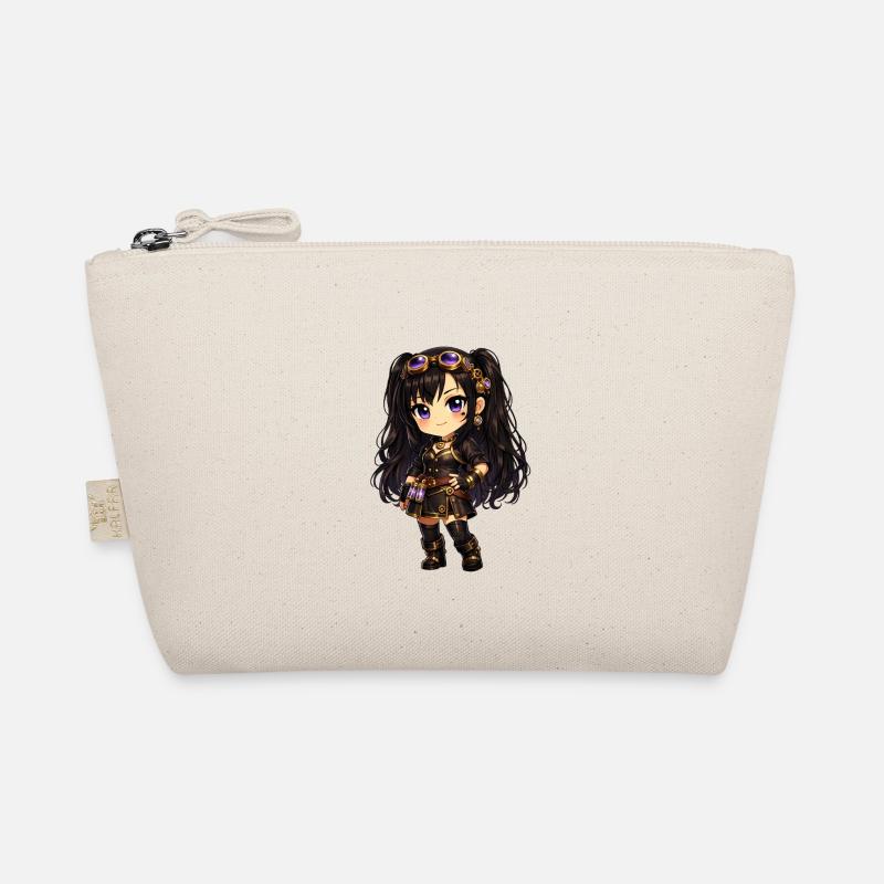 Chibi Steampunk-Mädchen Luna mit Lila Goggles Bio-Täschchen