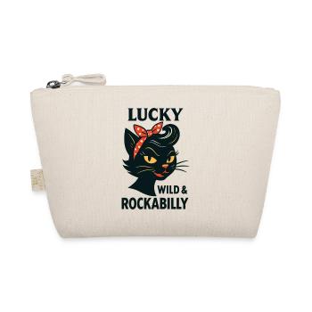 Lucky, Wild & Rockabilly: Black Retro Cat - Organic Pouch - nature - Front