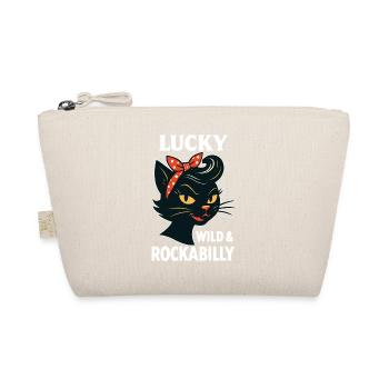 Lucky, Wild & Rockabilly: Black Retro Cat - Organic Pouch - nature - Front