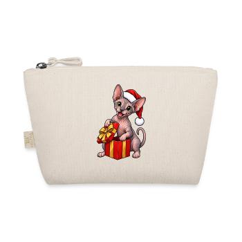 Sphinxkatze mit Weihnachtsmütze und Geschenk - Bio-Täschchen - Natur - Vorne
