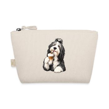 Bearded Collie mit Latte Macchiato - Bio-Täschchen - Natur - Vorne
