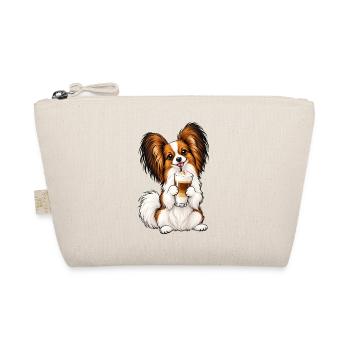 Schmetterlingshund Papillon mit Latte Macchiato - Bio-Täschchen - Natur - Vorne