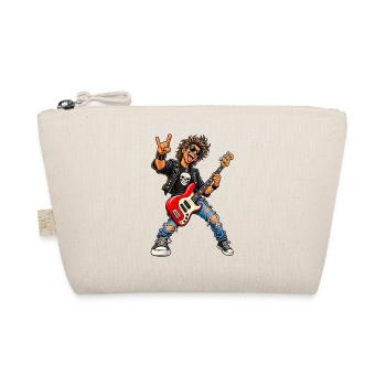 Rocker mit Skull-Tee und roter Bass - Bio-Täschchen - Natur - Vorne