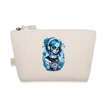 Sugar Skull Girl with Headphones and Blue Roses - Organic Pouch - nature - Front