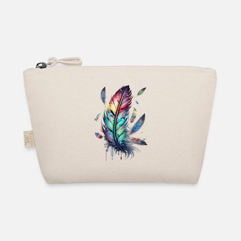Feathers, Boho, Ethno, Style, Pattern Tribal Indian Organic Pouch