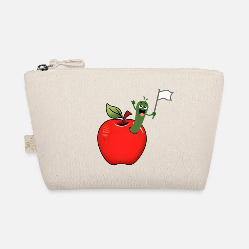 Apple with worm and white banner Organic Pouch