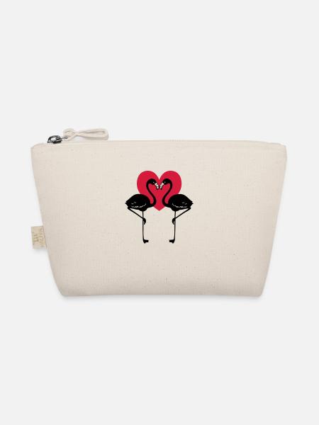 + Heart = Love Flamingos - Organic Pouch - nature