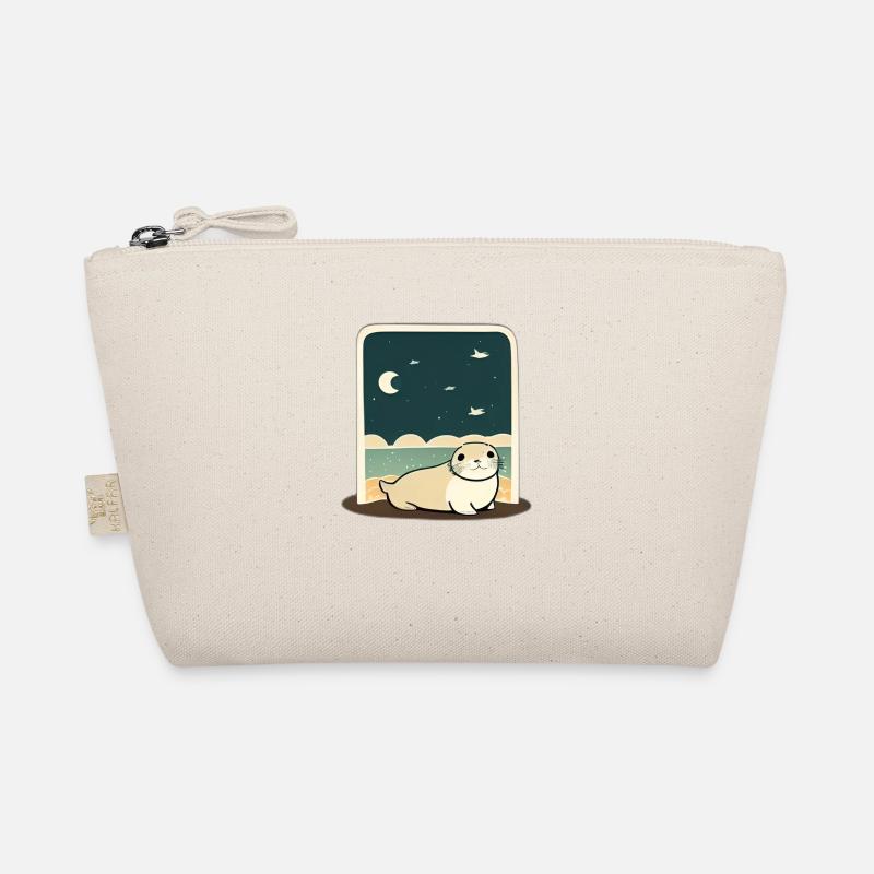 Cute Chubby Seal at Shore with Night Sky Organic Pouch